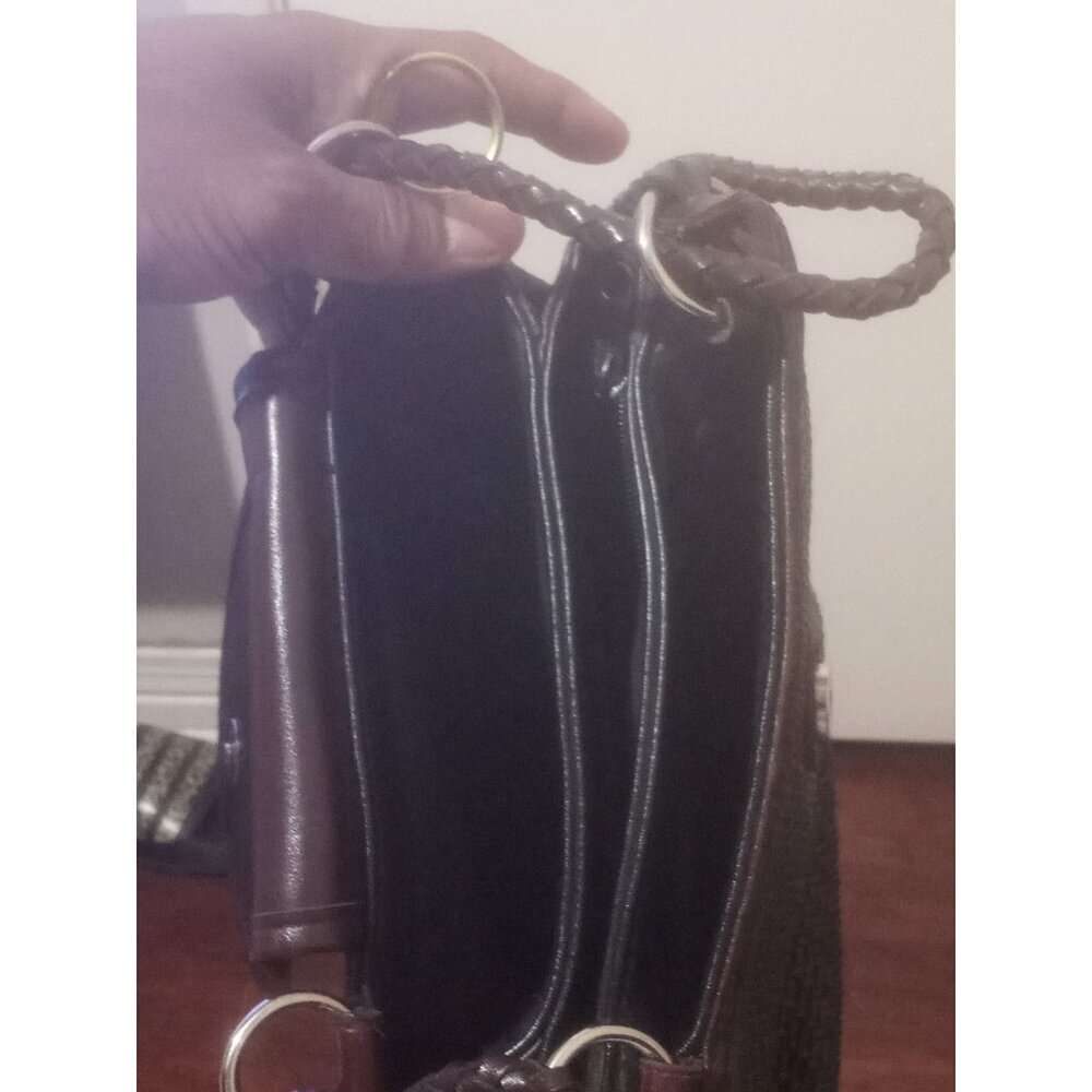 Vintage Brighton Black Brown Leather Woven Croc Medium M Crossbody Shouldbag - Picture 12 of 12